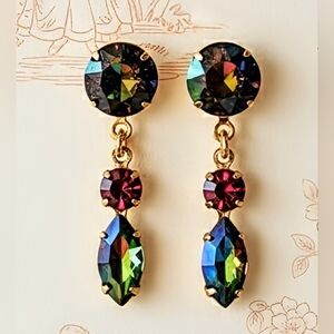 Volcano Vitrail And Fuschia Crystal Drop Down Earrings In Gold Plated